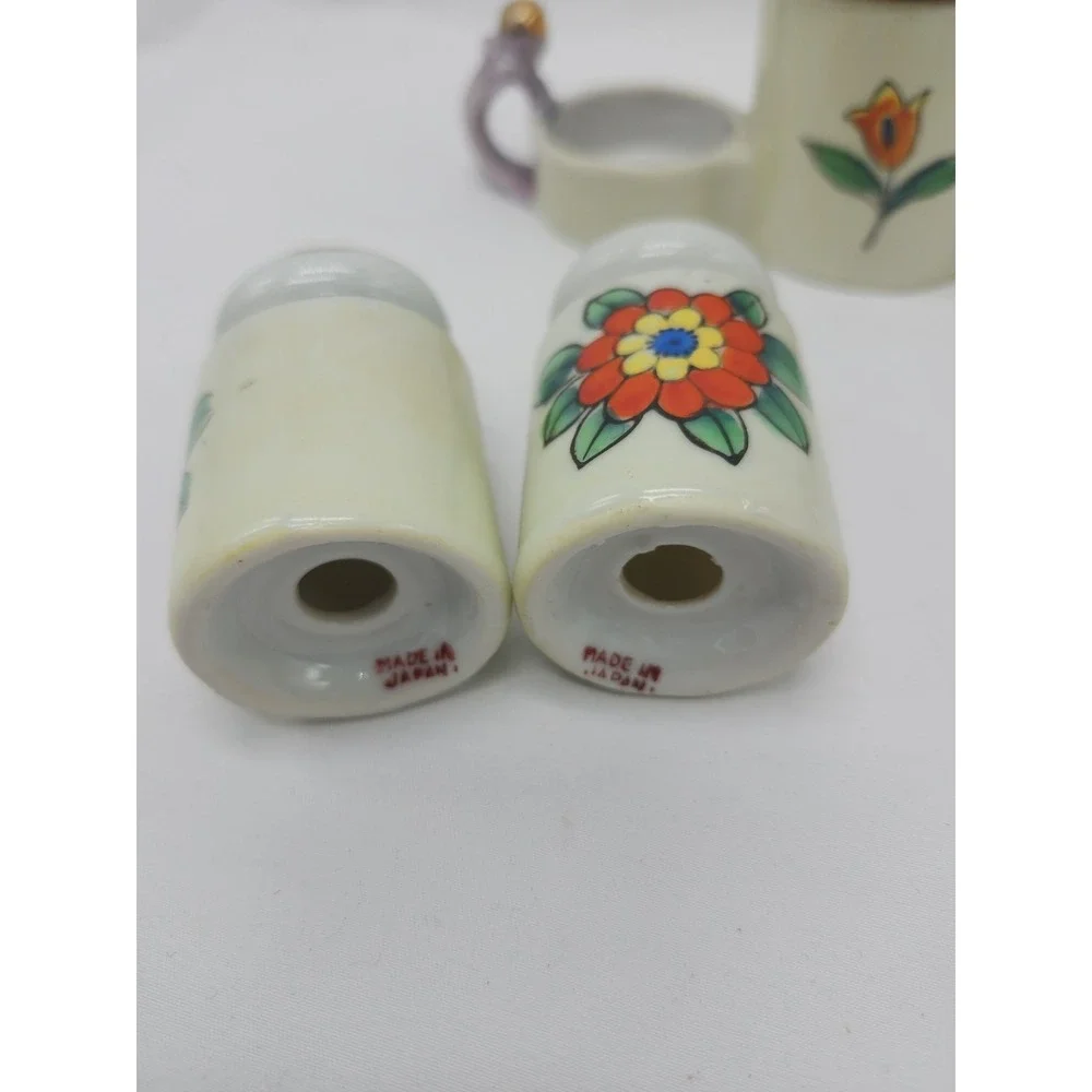 Vintage Takito Japan Lusterware Salt Pepper Mustard Set Art Deco Hand Painted
